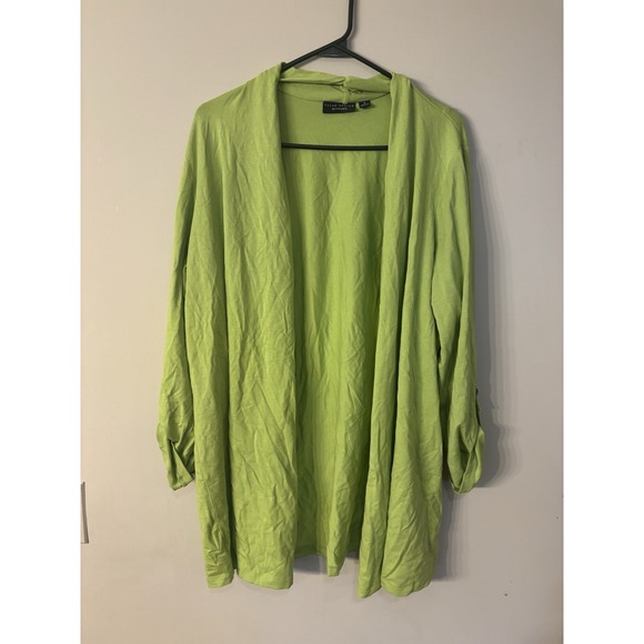 (2 Bundle) Susan Graver Knit Cardigan Jacket 1X Green Open Front Casual Tank Top - Picture 2 of 12